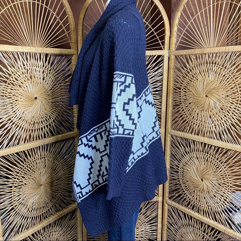 KATE COLLECTION Aztec Print Waterfall Cardigan Sweater Navy White Large - Picture 6 of 12